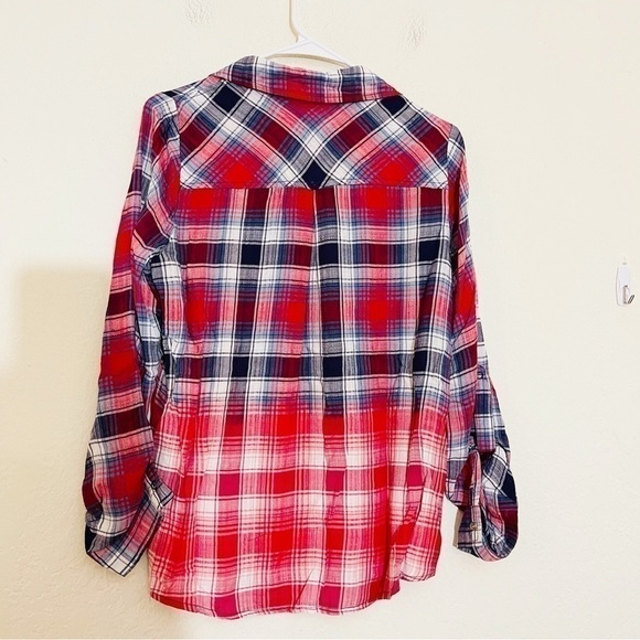Skies Are Blue Plaid Button Down Shirt Size XS Red/Blue Soft Lightweight - Picture 2 of 10